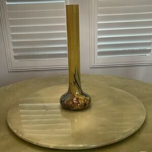 Handmade Blown Glass Vase Peacock Pattern Signed